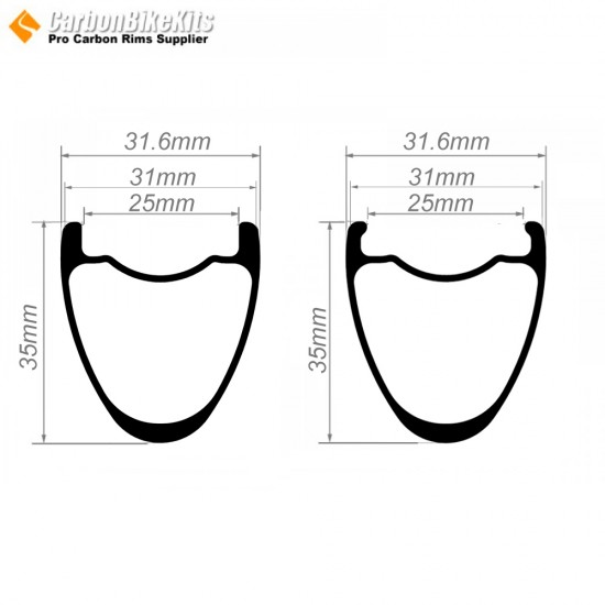 Aro de Carbono 700C 35x31mm Tubeless con Gancho/Sin Gancho para Rueda de Gravel / CX